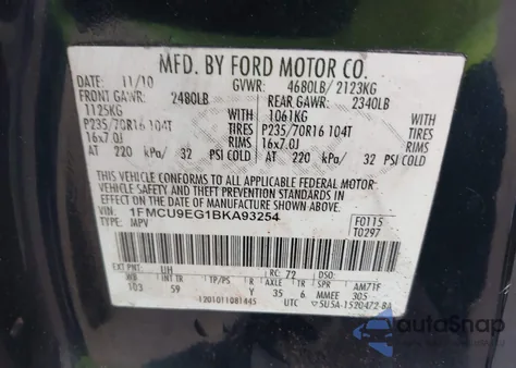 2011 Ford Escape Limited z USA, uszkodzony, nr VIN 1FMCU9EG1BKA93254